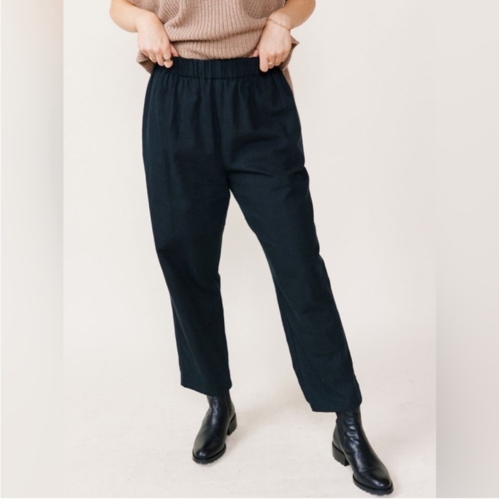 ABLE Mary Pull-On Easy 100% Cotton Cropped Pants Black Medium Pockets